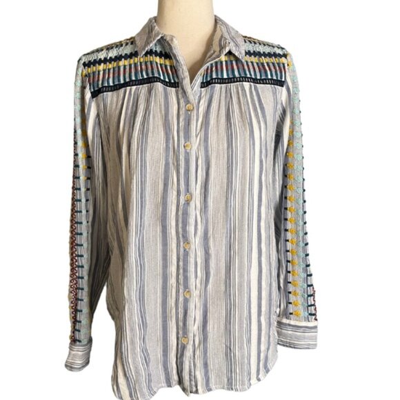 Pilcro & the Letterpress Anthropologie Long Sleeve Button Down Shirt Embroided S - Picture 4 of 10
